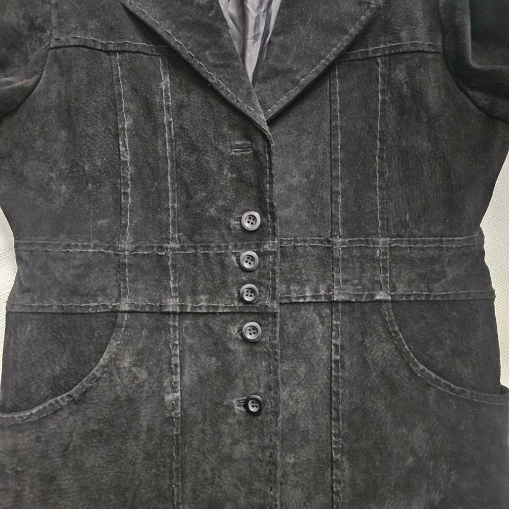 Wet Seal Leather Jacket Womens Large Black Good Suede Button Front Y2K Grunge - Picture 3 of 7
